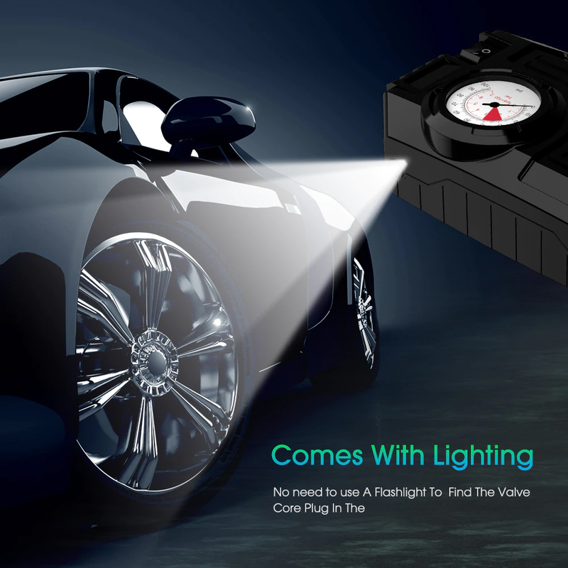 Mini Τρόμπα Έκτακτης Ανάγκης Αυτοκινήτου 150 PSI CarSun® με Φακό, Οθόνη Αφής για Ρύθμιση & Προβολή Πίεσης, Χειρολαβή, 12V Κομπρεσέρ Αέρος, C3012-1